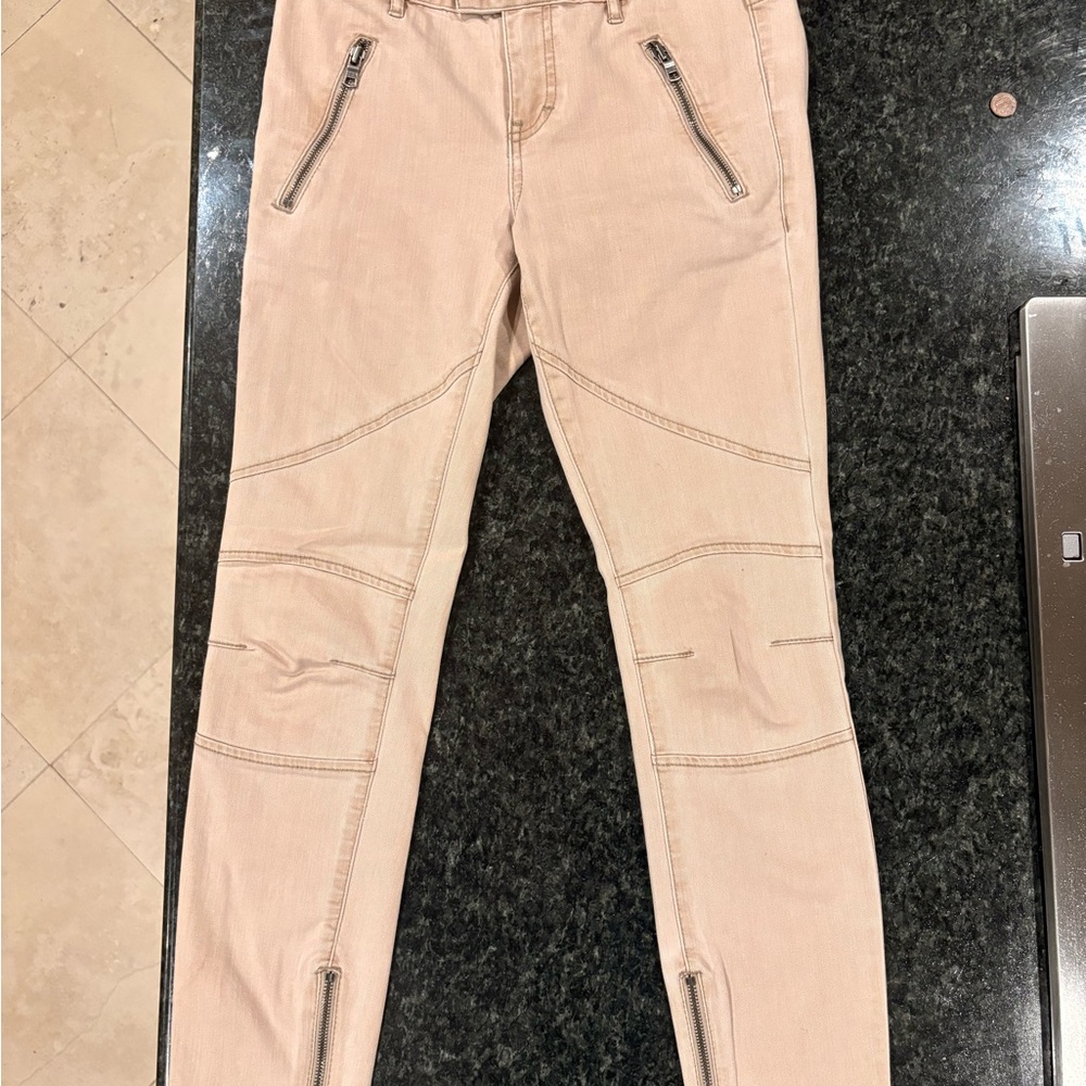 Armani Exchange Beige Straight Leg Jeans with zippers